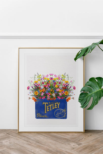 Vintage Tetley Tea Tin and Tulips Floral Kitchen Art Print
