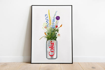 Diet coke can with Colourful Wildflowers Art Print