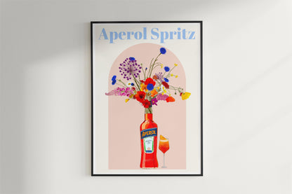 Aperol Spritz and wild flowers Retro cocktail Poster, Unframed