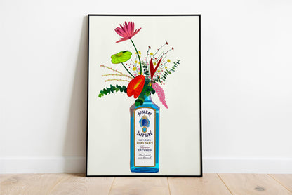 Bombay Gin and tropical flowers unframed art print