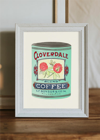 Vintage Coffee Tin Kitchen Poster/Art Print with clover and bee