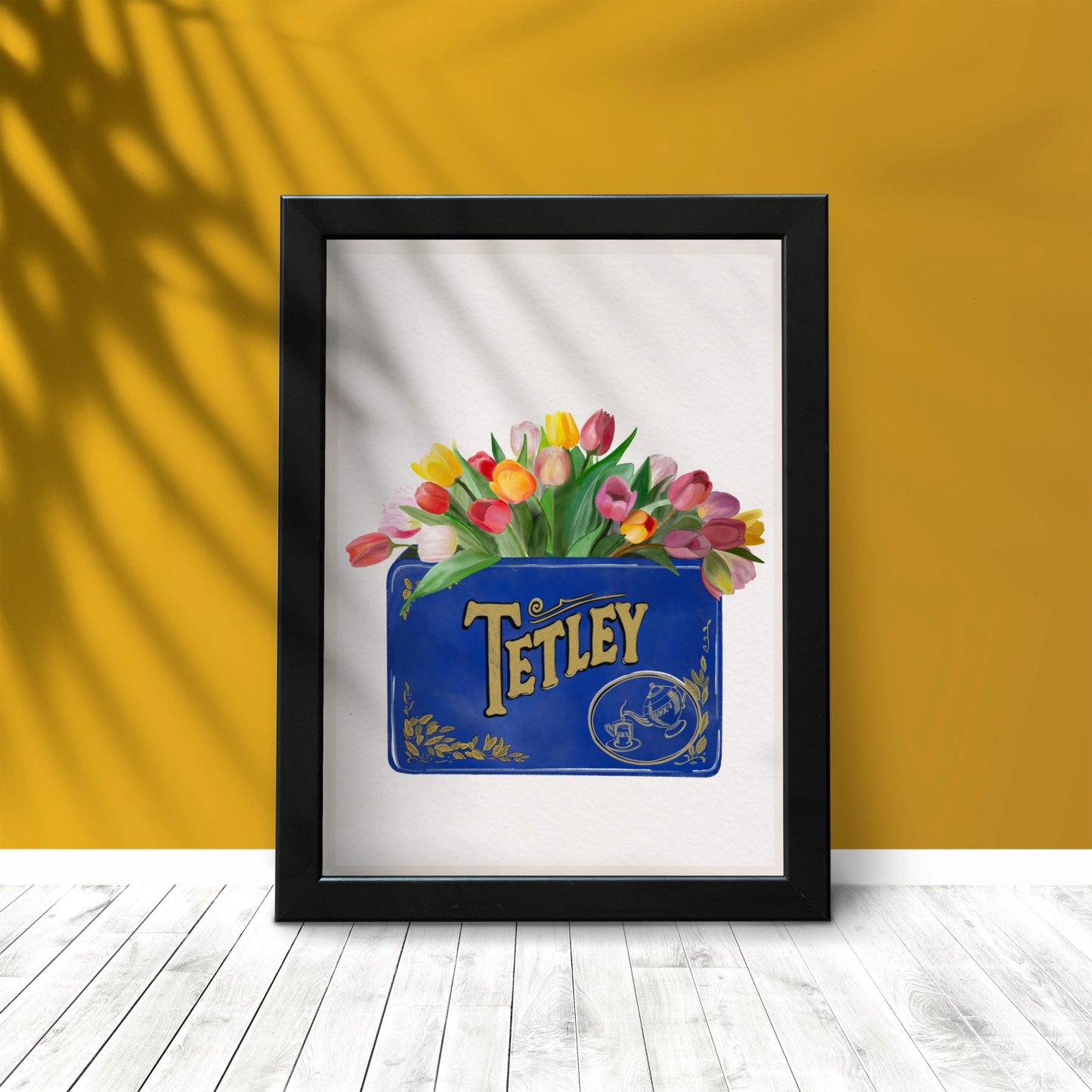 Vintage Tetley Tea Tin and Tulips Floral Kitchen Art Print