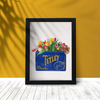 Vintage Tetley Tea Tin and Tulips Floral Kitchen Art Print