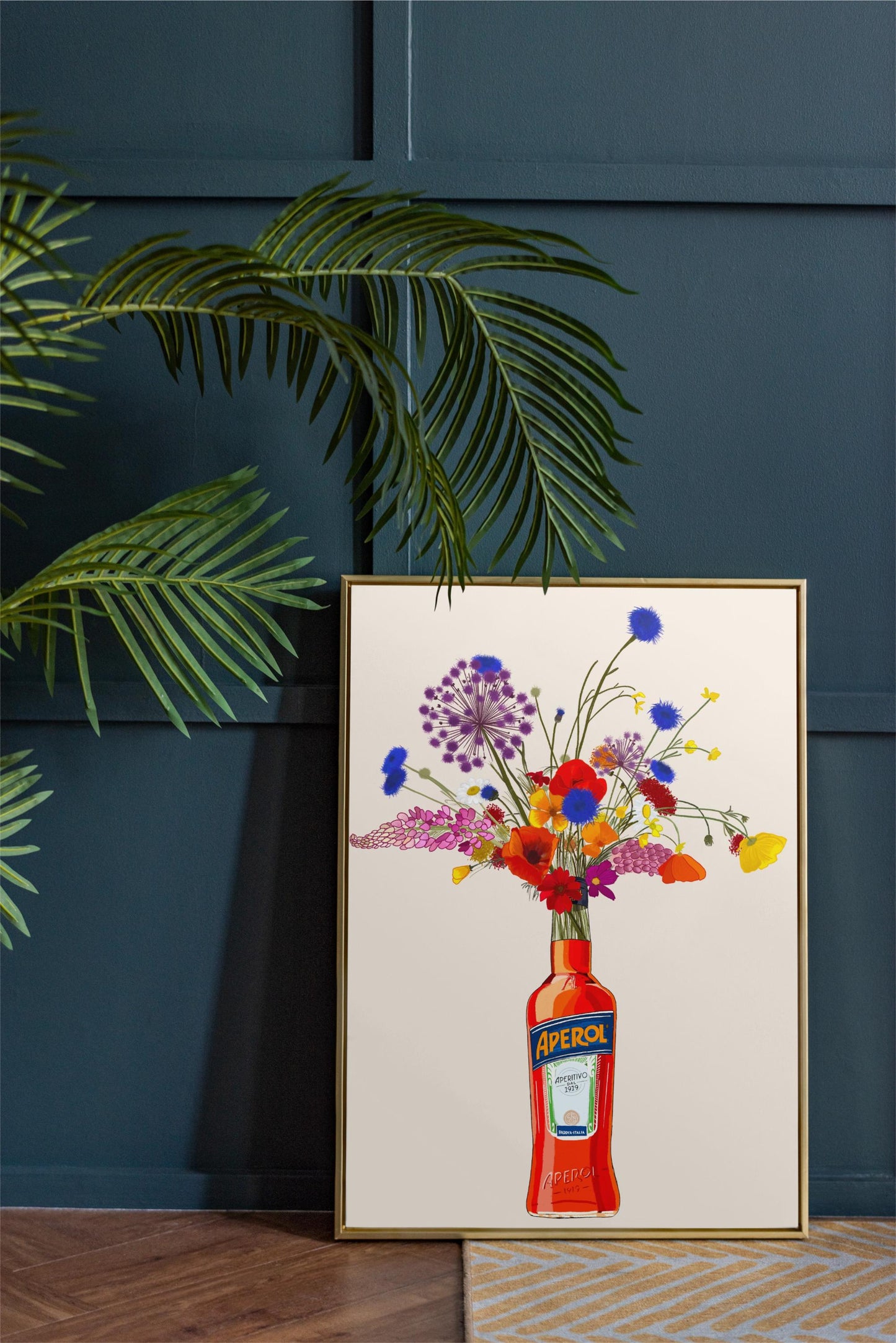 Aperol Bottle with Colourful Wildflowers
