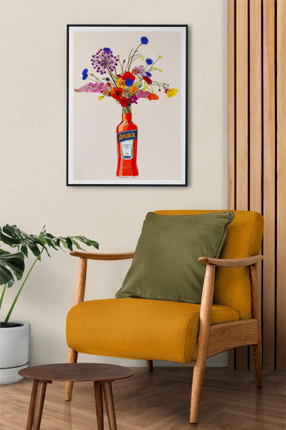 Aperol Bottle with Colourful Wildflowers