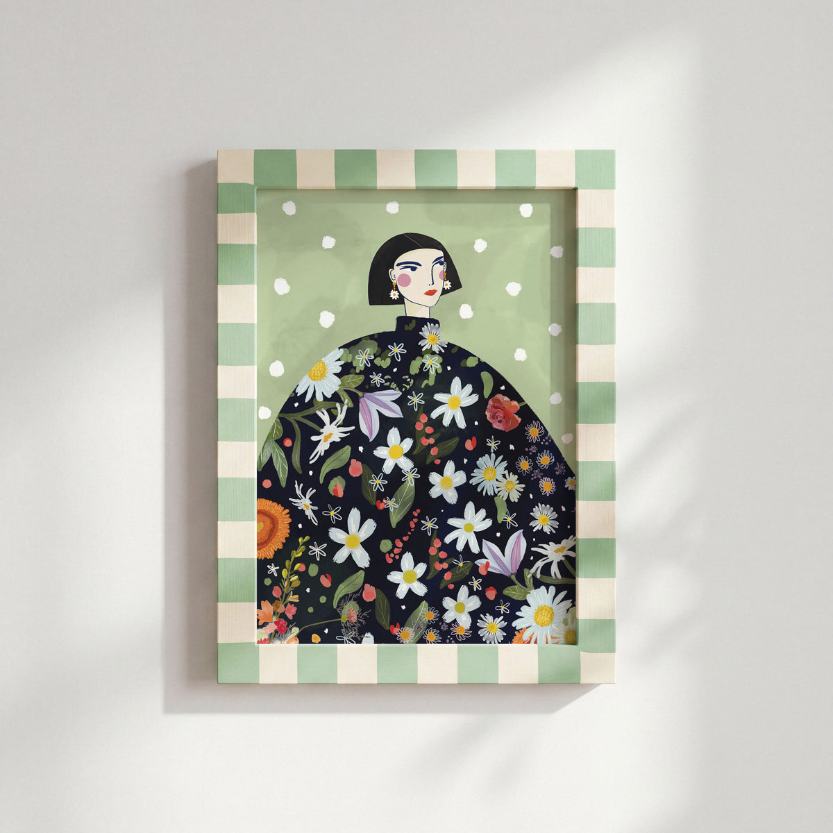 woman in floral dress portrait, colourful art print