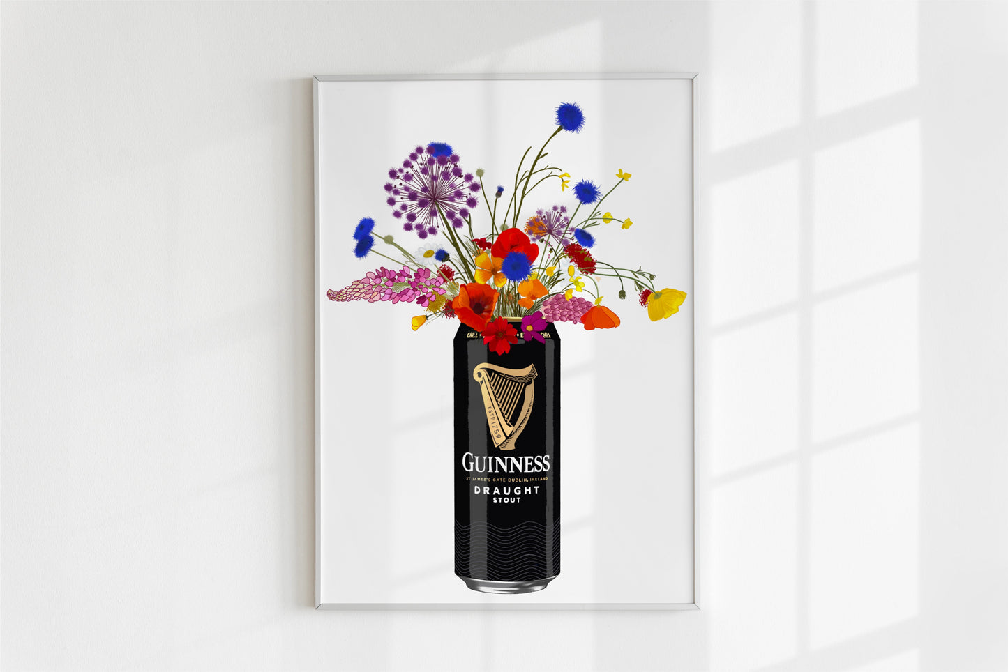 Guinness and wild flowers colourful Art Print
