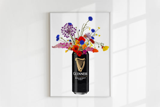 Guinness and wild flowers colourful Art Print