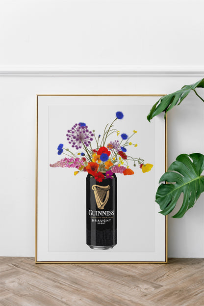 Guinness and wild flowers colourful Art Print