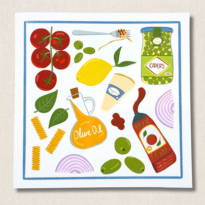 Italian Pasta Foodie Greetings Card | Matte 50x50mm, blank inside
