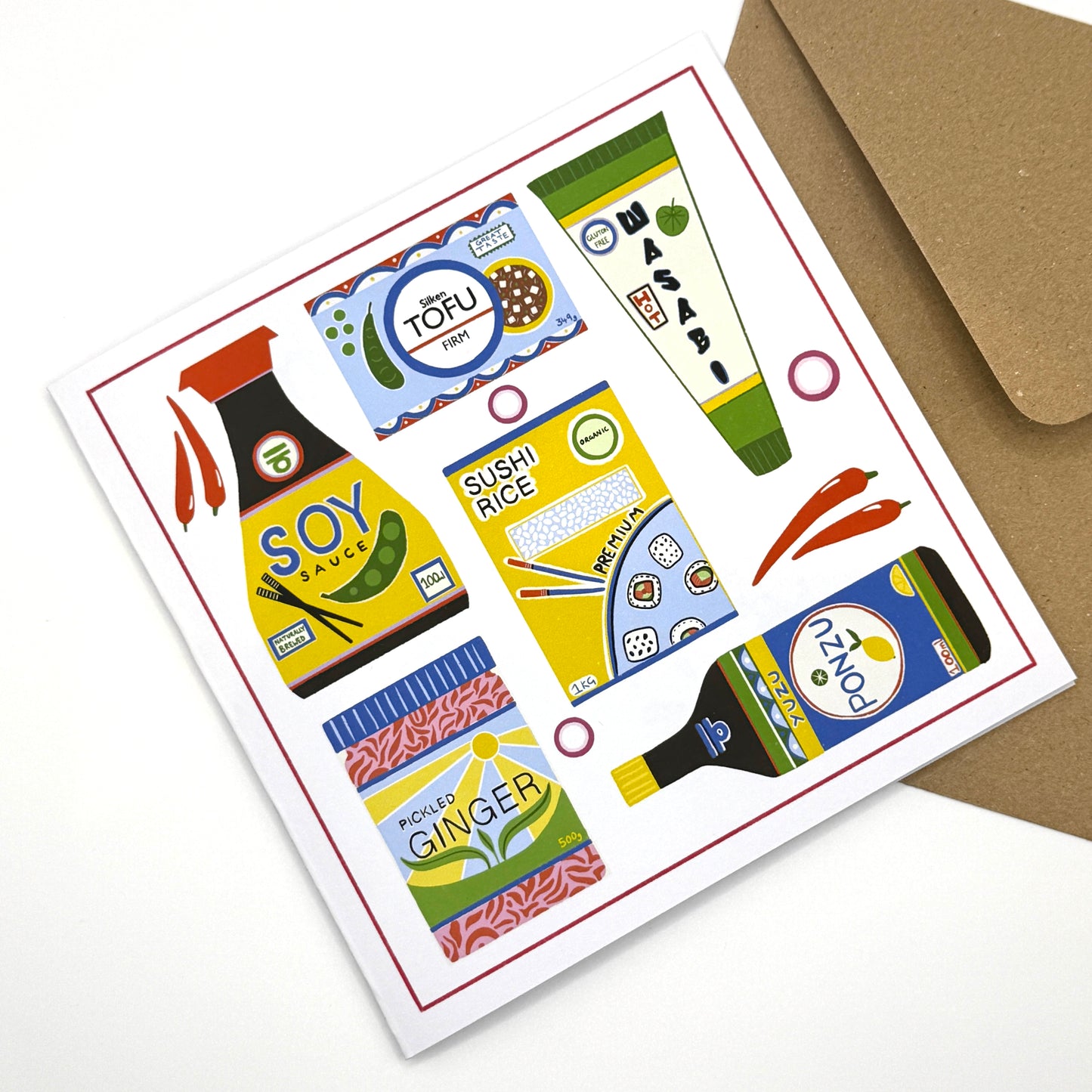 Japanese food ingredients square card | blank inside | birthday/thank you/anniversary
