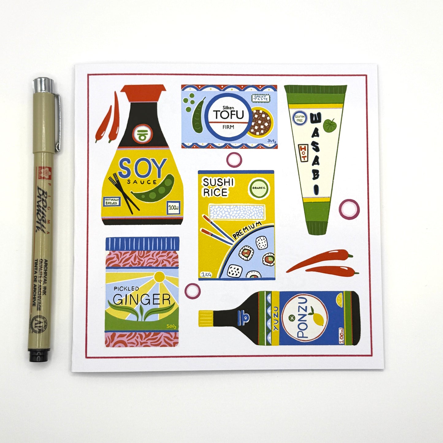 Japanese food ingredients square card | blank inside | birthday/thank you/anniversary
