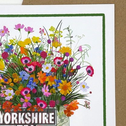 Yorkshire Tea and Colourful Wildflowers Greetings Card| Square, matte, blank inside | birthdays, thank you or Valentines